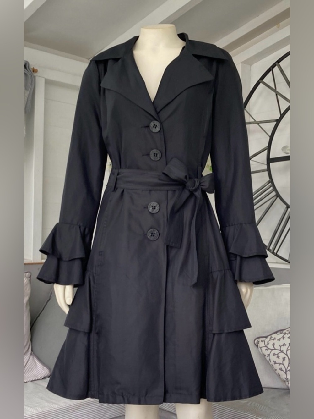 Per Una Black Belted Flared Mac Coat